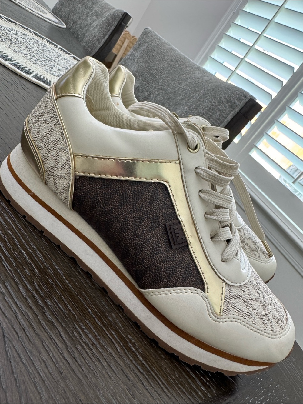 Michael Kors Beige, Cream & Brown Logo Lace-Up Sneakers